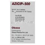 アジシップ Azicip, ジスロマック ジェネリック, アジスロマイシン  500mg (Okasa) 箱側面