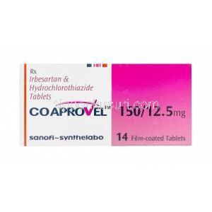 CoAprovel、ジェネリックアバライド、イルベサルタン150mg/ヒドロクロロチアジド12.5mg　箱正面