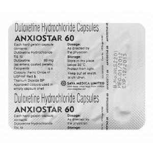 アンキシオスター60 Anxiostar60、ジェネリックシンバルタ、デュロキセチン60mg 製品情報