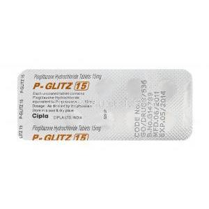 P-グリッツ15、ジェネリックアクトス、ピオグリタゾン15mg　包装裏面