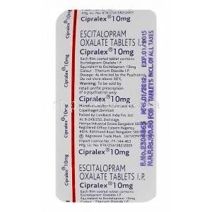 シプラレックス　Cipralex　10mg、エスシタロプラムシュウ10mg　包装裏面