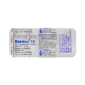 エゼドック10　Ezedoc10、ジェネリックゼチーア、エゼチミブ10mg　包装裏面