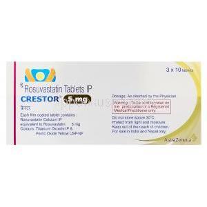 クレストール Crestor、ロスバスタチン5mg　箱裏情報