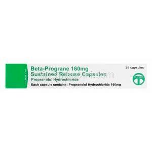 ベータプログレインSR、ジェネリックインデラル、プロプラノロール塩酸塩160mg 箱横面