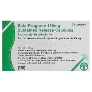 ベータプログレインSR、ジェネリックインデラル、プロプラノロール塩酸塩160mg 箱裏面