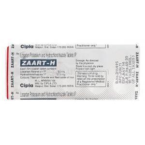 Zaart-H ザートH、ジェネリックハイザール、ロサルタンカリウム50mg、ヒドロクロロチアジド12