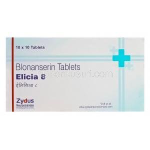 Elicia8　エリシア、ジェネリックロナセン　Lonasen、ブロナンセリン8mg　箱