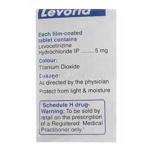 Levorid レボリド、ジェネリックザイザル Xyzal、レボセチリジン二塩酸塩5mg