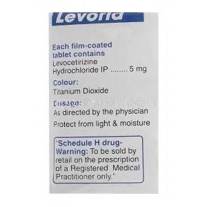 Levorid　レボリド、ジェネリックザイザル　Xyzal、レボセチリジン二塩酸塩5mg　