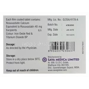 Rozatin-40　ロザチン、ジェネリッククレストール、ロスバスタチン40mg　取扱説明書