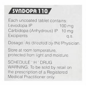 Syndopa110　シンドパ、ジェネリックシネメット、レボドパ100mg　カルビドパ10mg　製造情報