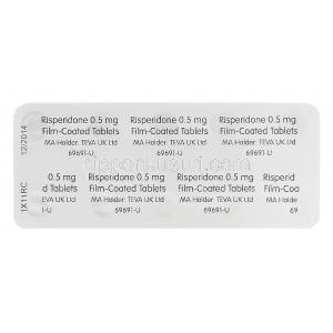 ジェネリックリスパダール、リスペリドン0.5mg　包装シート