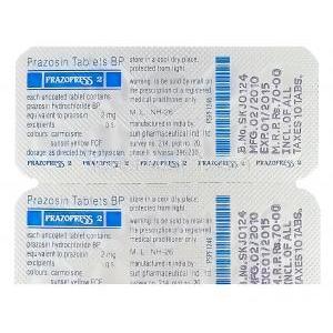 Prazopress2 プラゾプレス2、ジェネリックミニプレス、プラゾシン2mg　包装裏面