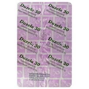 Duzela30　デュゼラ30、ジェネリックシンバルタ、デュロキセチン30mg　包装シート