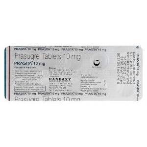 Prasita　プラシタ、ジェネリックエフィエント　Efient、プラスグレル10mg　包装裏面