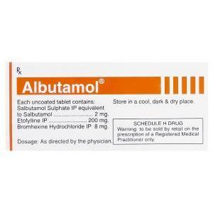 アルブタモール　Albutamol、サルブタモール2mg　エトフィリン200mg　ブロムヘキシン塩酸塩8mg