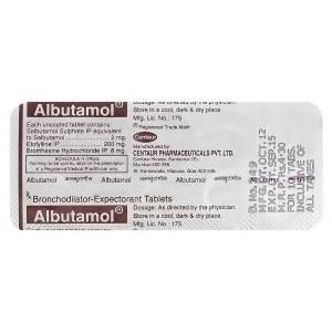 アルブタモール　Albutamol、サルブタモール2mg　エトフィリン200mg　ブロムヘキシン塩酸塩8mg