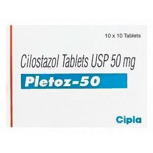 プレトズ　Pletoz-50、ジェネリックプレタール、シロスタゾール50mg　箱