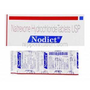 ナルトレキソン (レビアジェネリック), Nodict, 50mg 錠 (Sun Pharma) 箱　製造者情報