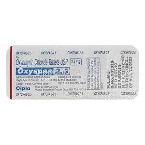  オキシスパス　Oxyspas、　ジェネリックディトロパン　Ditropan、塩化オキシブチニン2.5mg　