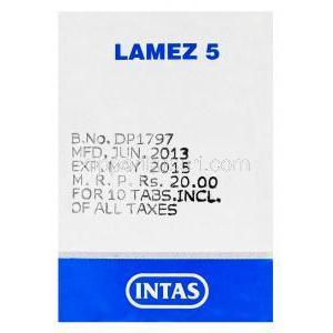 ラメズ　Lamez5、ジェネリックラミクタール、ラモトリジン5mg　製造番号