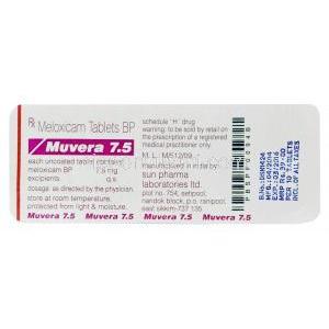 ムベラ　Muvera7.5、ジェネリックモビック　MOBIC、メロキシカムBP7.5mg　包装裏面