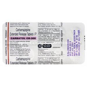 カーバトル　Carbatol CR-300、ジェネリックテグレトール、カルバマゼピンER300mg 包装裏面