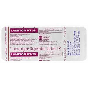 ラメテック　Lametec-25 DT、ジェネリックラミクタール、ラモトリジン25mg　包装裏面