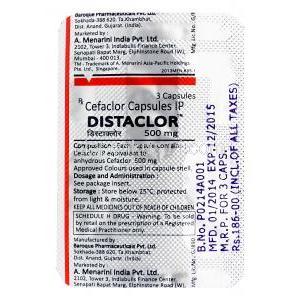 ディスタクロール　Distaclor、ジェネリックセロール　Ceelor、セファクロル　500mg　包装裏面