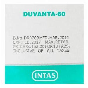 デュバンタ　Duvanta、ジェネリックシンバルタ、デュロキセチン　60mg　製造情報