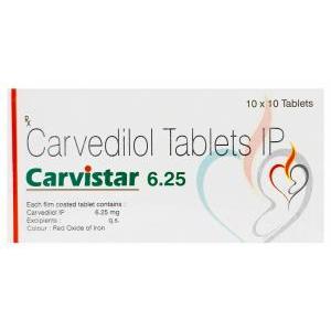  カービスター　Carvistar、ジェネリックコレグ　Coreg、カルベジロール　6.25mg　箱