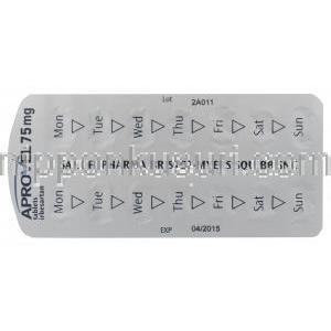 アプロベル　75mg、イルベサルタン　75mg　