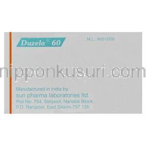 デュゼーラ　Duzela60、ジェネリックシンバルタ、デュロキセチン60mg　SunPhrama製