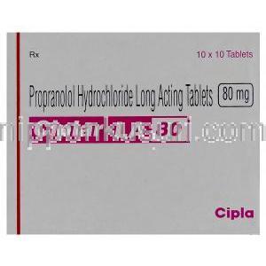 Ciplar-LA80、ジェネリックインデラルLA、プロプラノロール塩酸塩 80mg 箱