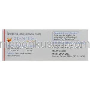 クリサンタ Crisanta, ヤスミン ジェネリック, ドロスピレノン 3 mg/ エチニルエストラジオール 0.03 mg 製造元