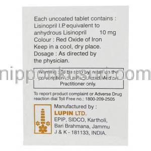 リプリル 10 ゼストリルジェネリック　リシノプリル　10mg　箱　製品情報