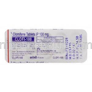 クロフィ100　クロミドジェネリック　クロミフェンクエン酸塩　100mg　錠　シート情報