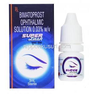 スーパーラッシュ 点眼薬 , ビマトプロスト　0.03%, 3ml, 箱,ボトル表面