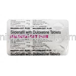 マレグラDXTプラス，シルデナフィル 100mg／デュロキセチン 60mg 錠剤　シート情報