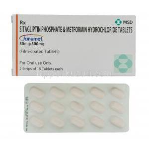 ジャヌメット，シタグリプチンリン酸塩水和物 50mg/塩酸メトホルミン 500mg