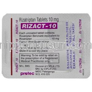 リザトリプタン, Rizact,  10mg 錠 (Protec)  包装