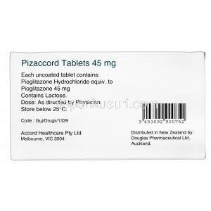 ピザコード,アクトスジェネリック，ピオグリタゾン 45mg　箱情報