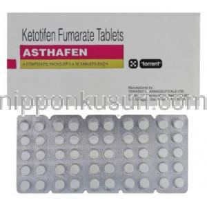 アスタフェン Asthafen, ザジテン ジェネリック, ケトチフェン 1mg 錠 (Torrent) 箱