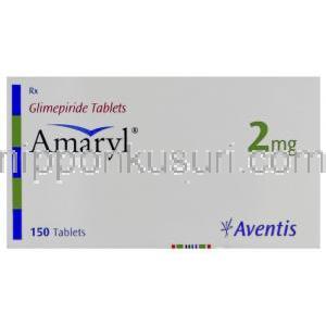 アマリール Amaryl, グリメピリド 2mg 錠 (Aventis) 箱