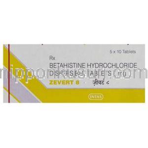 ゼバート, ベタヒスチン, Zevert, 8MG 錠 (Intas) 箱