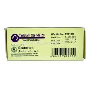 エクステンダ，シアリスジェネリック，タダラフィル 20mg　製造元： Centurion