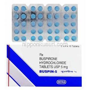 バスピン, 塩酸ブスピロン 5 mg 箱、錠剤