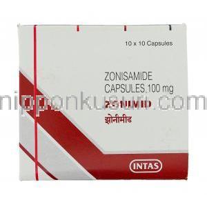 ゾニミド, ゾニサミド  Zonimid  100mg カプセル (Indas) 箱