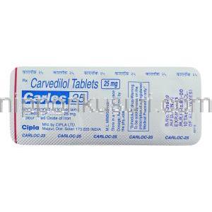 カーロック, カルベジロール 25mg 錠 (Cipla) 包装裏面