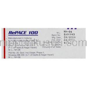 リペース Repace, ニューロタン ジェネリック, ロサルタンカリウム 錠 100mg (Sun Pharma) 製造者情報